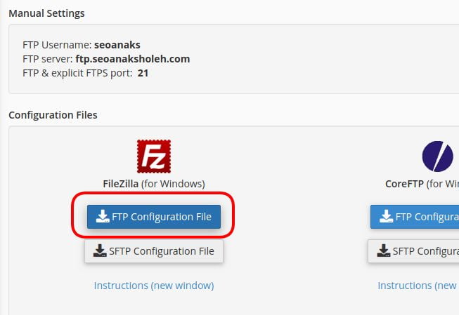 Pilih FileZilla dan FTP Configuration File
