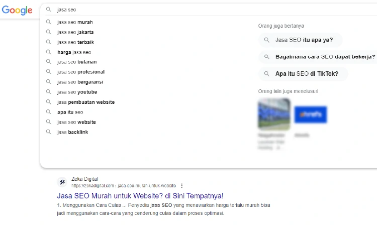 Tampilan Google Suggest, Sumber: Google.com