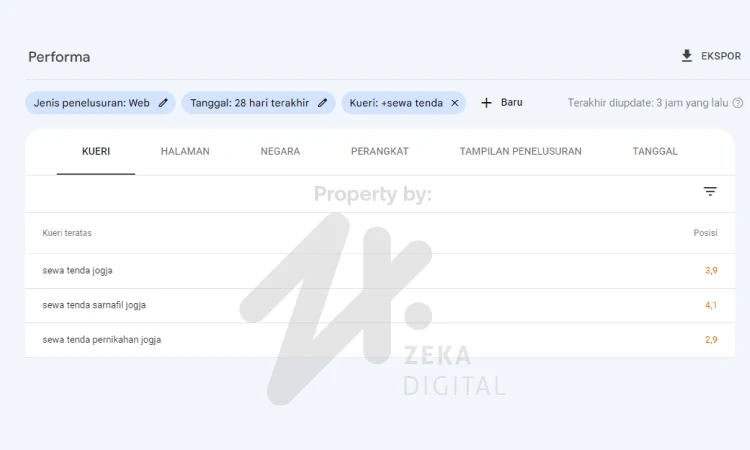 Hasil pengerjaan optimasi SEO untuk website penyedia jasa tenda, Sumber: zekadigital.com