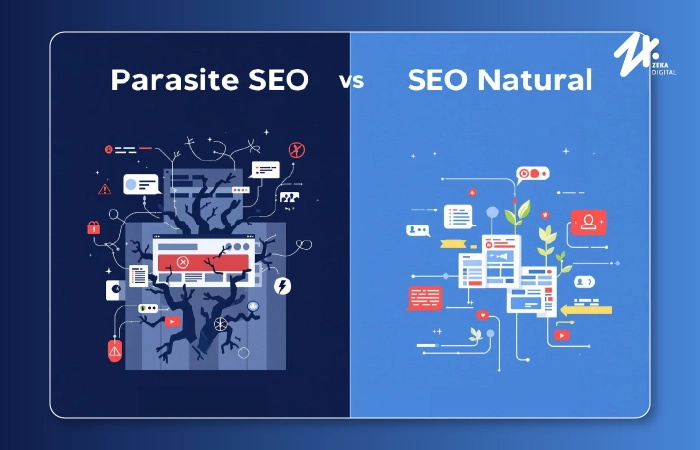Perbedaan parasite SEO vs SEO berbasis website sendiri, Sumber: zekadigital.com