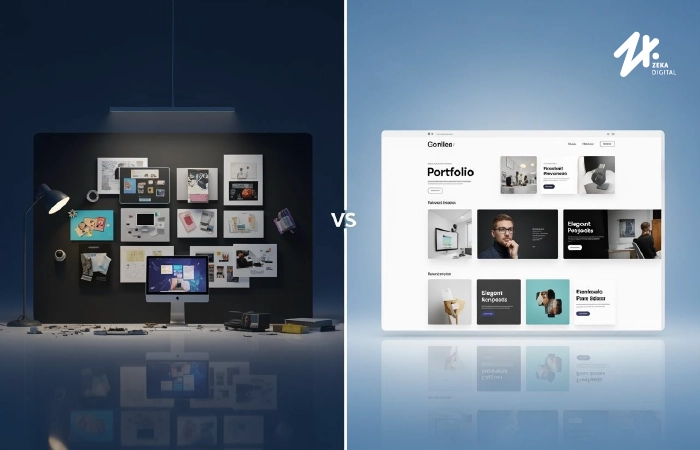 Studi kasus portofolio pemula vs profesional, Sumber: zekadigital.com